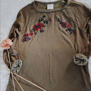 Knox Rose embroidered dark green long sleeve top